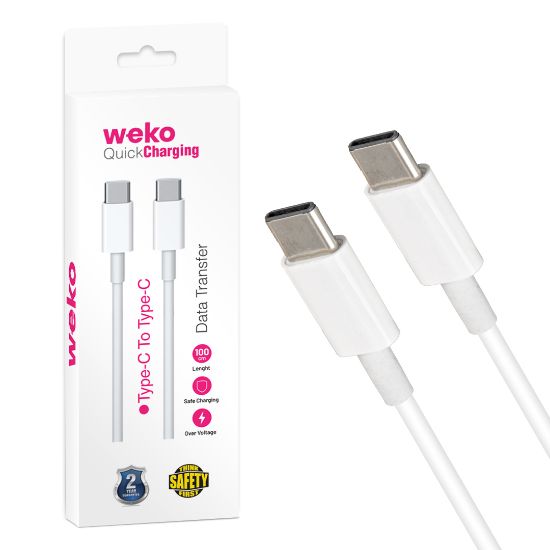 WEKO WK-21444 TYPE-C TO TYPE-C 1 METRE BEYAZ ŞARJ  resmi