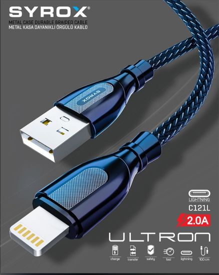 SYROX C121L Usb to Lightning Metal Kablo 2.0A/1M resmi