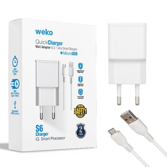 WEKO S6 2.1 AMPER ŞARJ BAŞLIK ADAPTÖRÜ + MICRO USB resmi