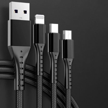 PM 3IN1 SİYAH 1.2 METRE (MICRO USB - LIGHTNING - T resmi