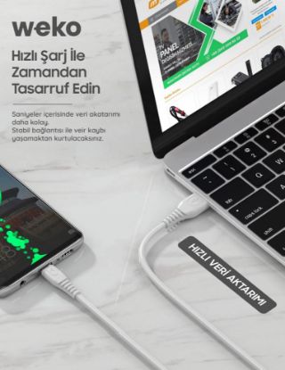 WEKO USB TO TYPE-C 1 MT ŞARJ KABLOSU KUTULU (NO:5) resmi